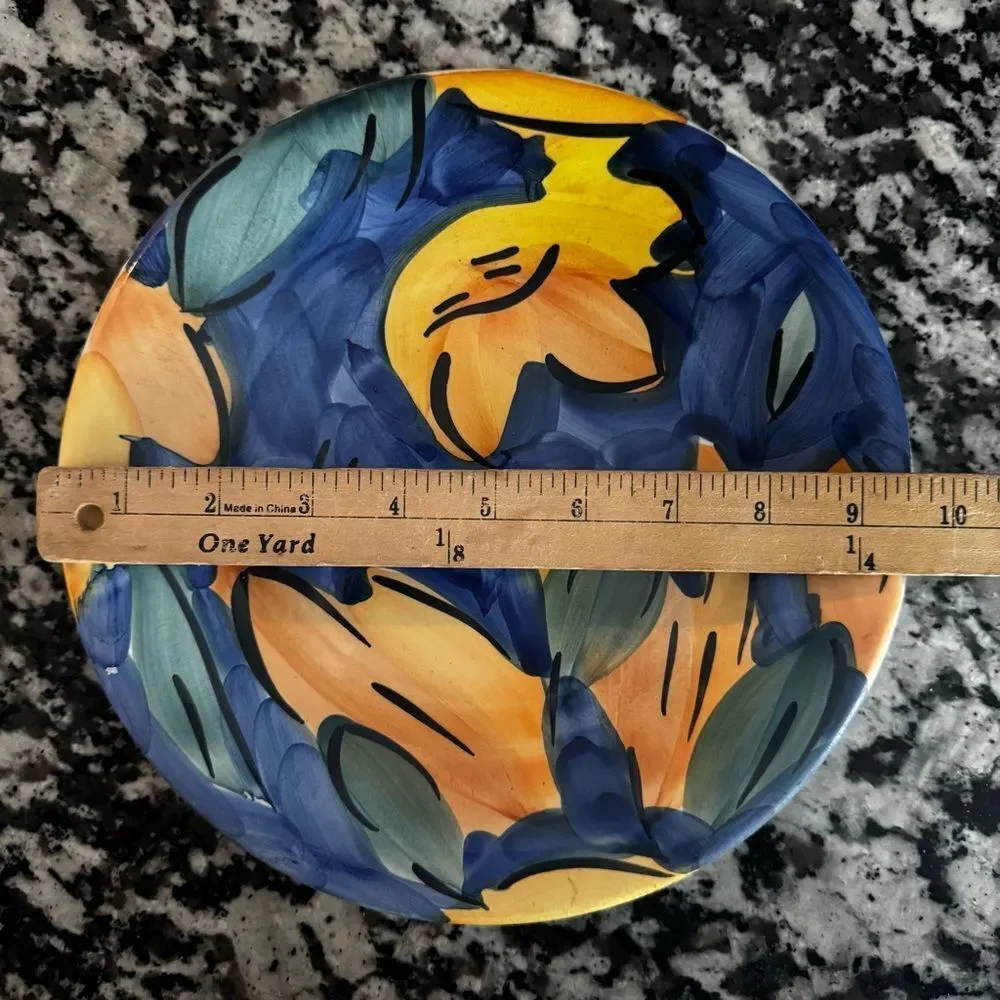 Vintage Pier 1‎ Handcrafted Colorful Plates (2) Art Decor Made in Italy